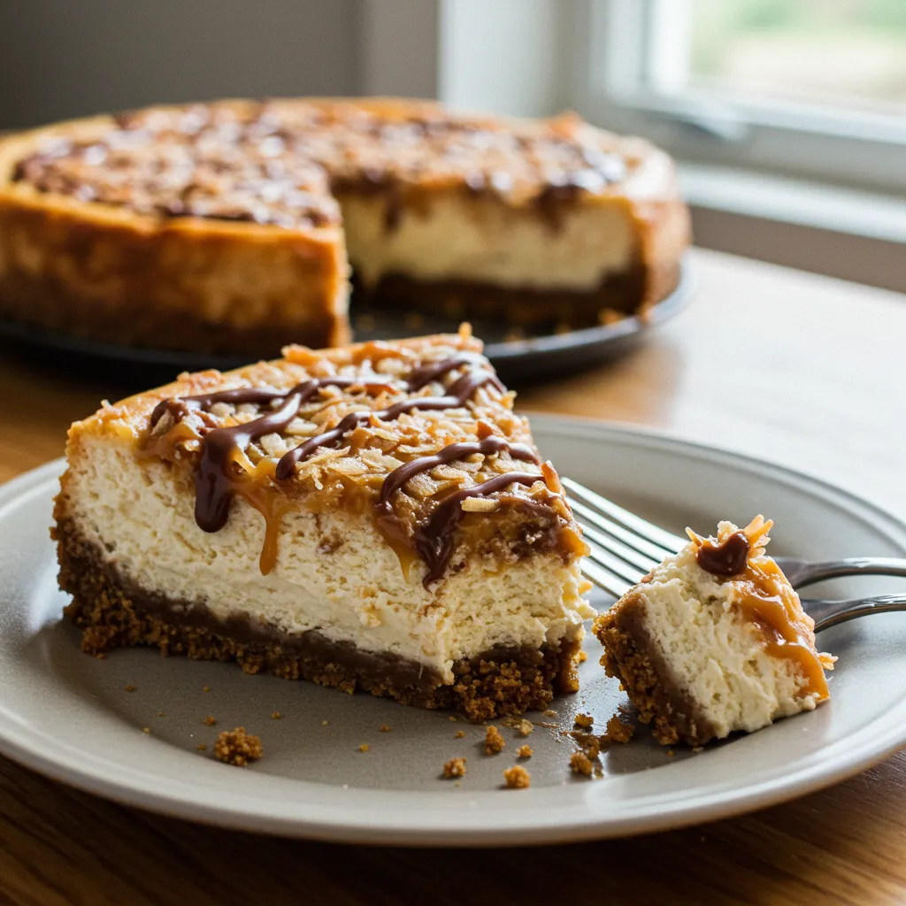 Girl Scout-Inspired Samoa Cheesecake: Decadent Caramel Coconut Perfection - secondary view